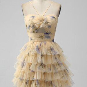 BRAND NEW Yellow Tiered Tulle Mini Dress